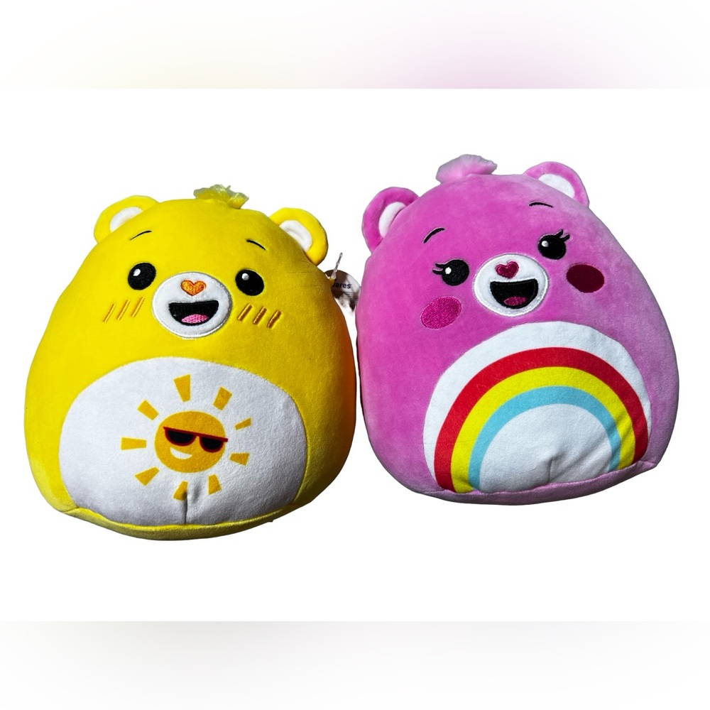 Squishmallow Care Bears Plush Bundle Funshine Bear & Cheer Bear Rainbow 8” pink